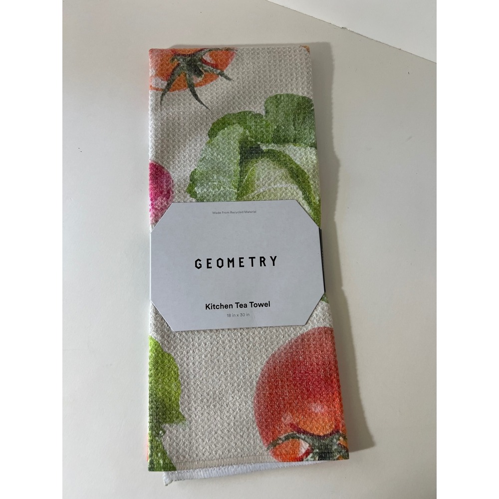 Geometry Kitchen Tea Towels Tomatoes Vegetables Green Red White NWT